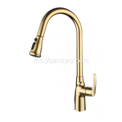 Gold Brass menarik ke bawah faucets dapur untuk tenggelam